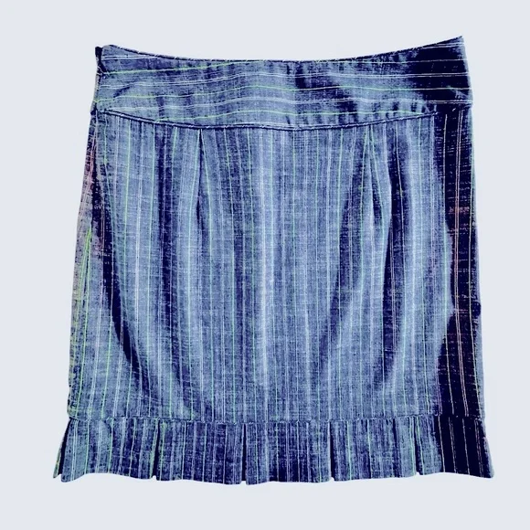 Etcetera Blue Green Striped Pleated Hem Skirt Sz 8 - Picture 7 of 7